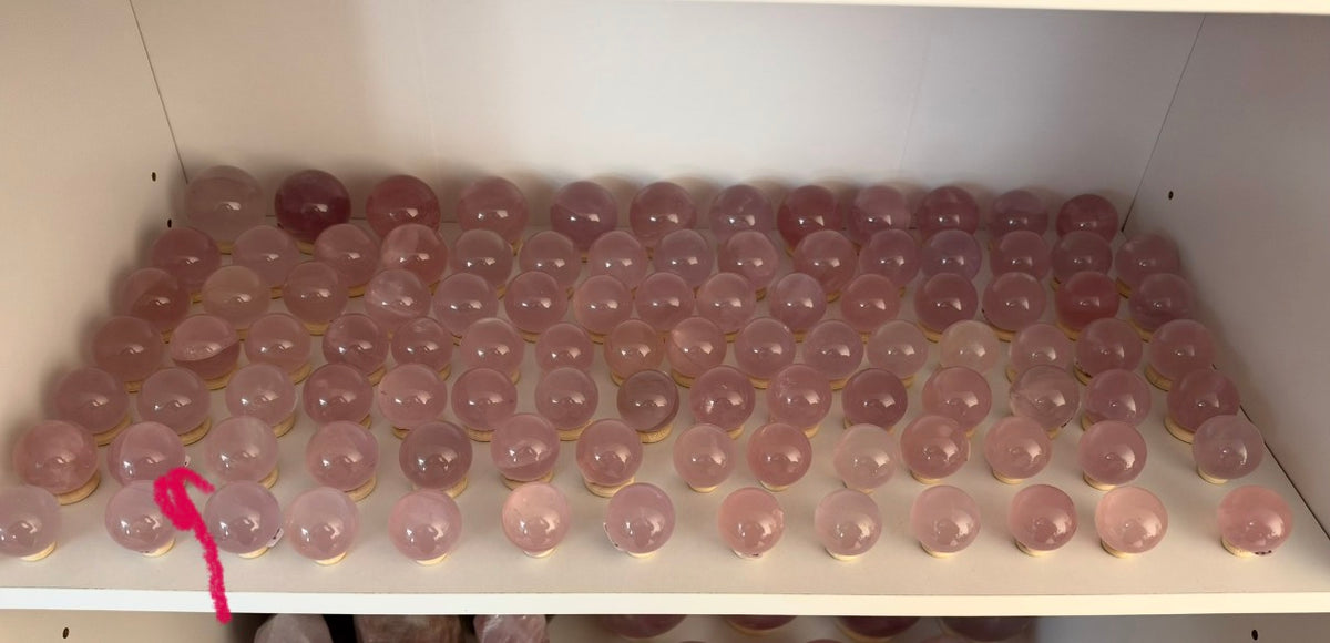**Double Star Extra Juicy Rainbow Mini Star Rose Quartz Sphere (12T)