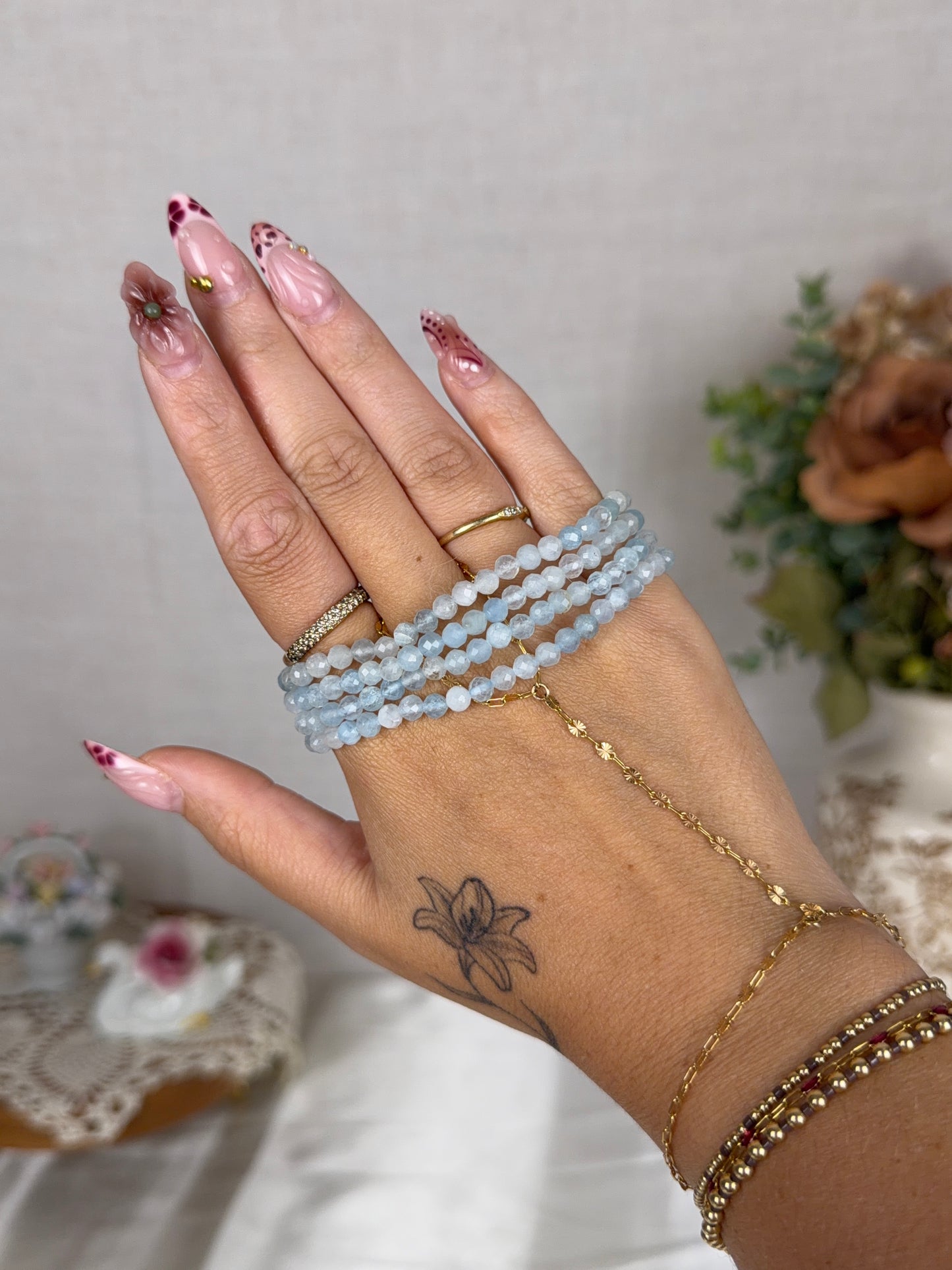 4mm Faceted Aquamarine Bracelet