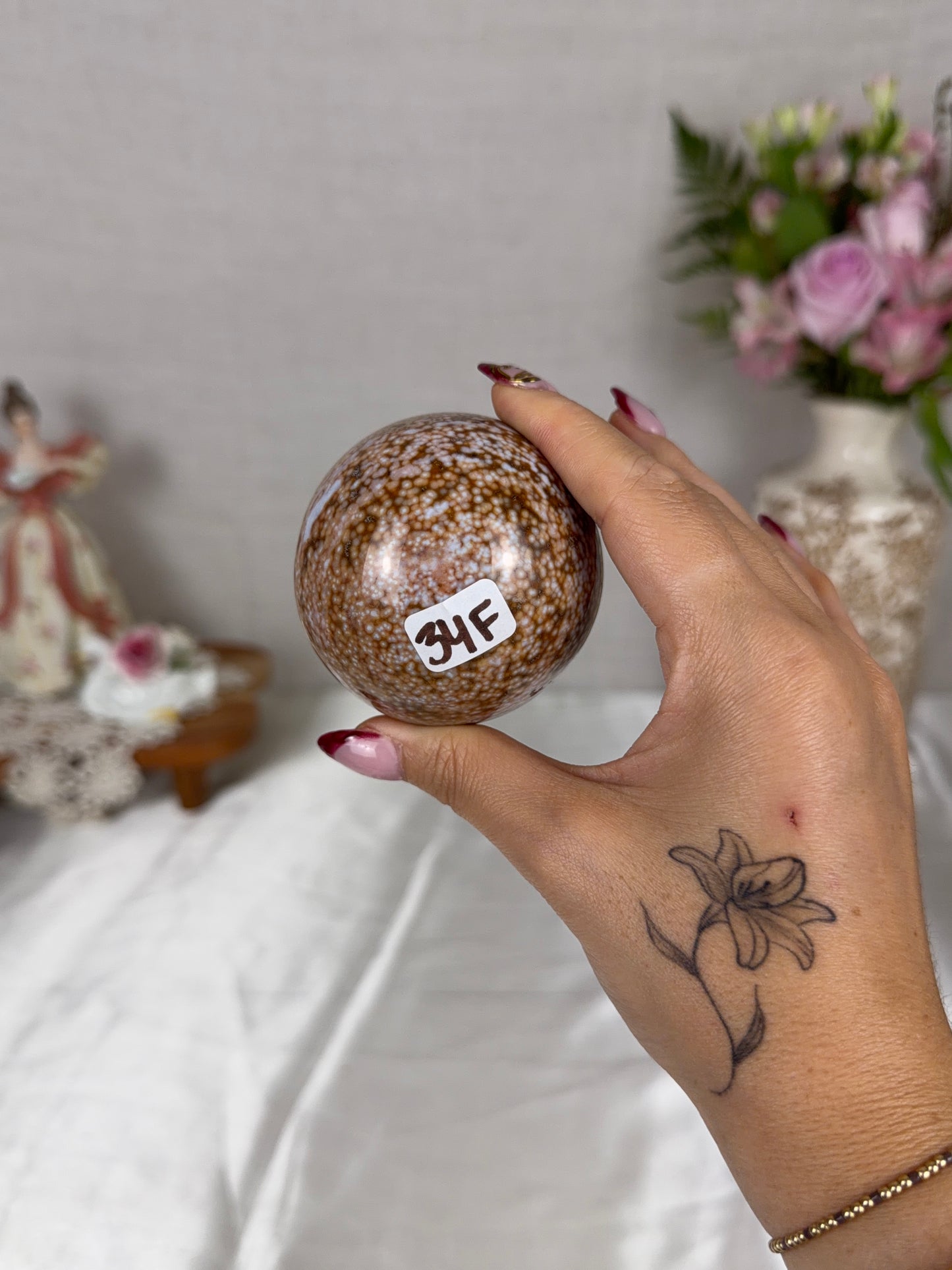 Orbicular Pink/Brown Sea Jasper Sphere 64mm (34F)