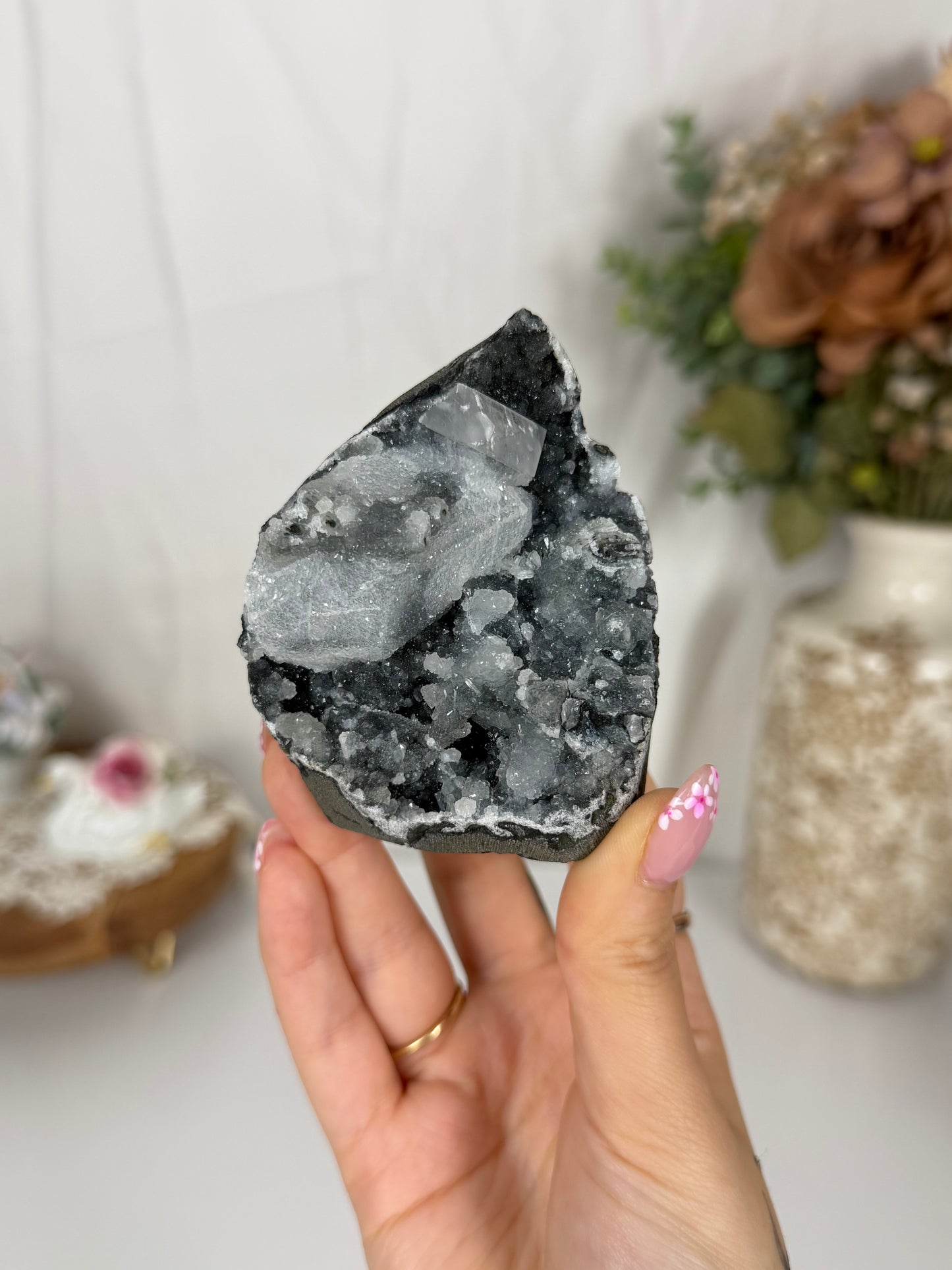 Black/Blue Chalcedony & Apophyllite Freeform (52)