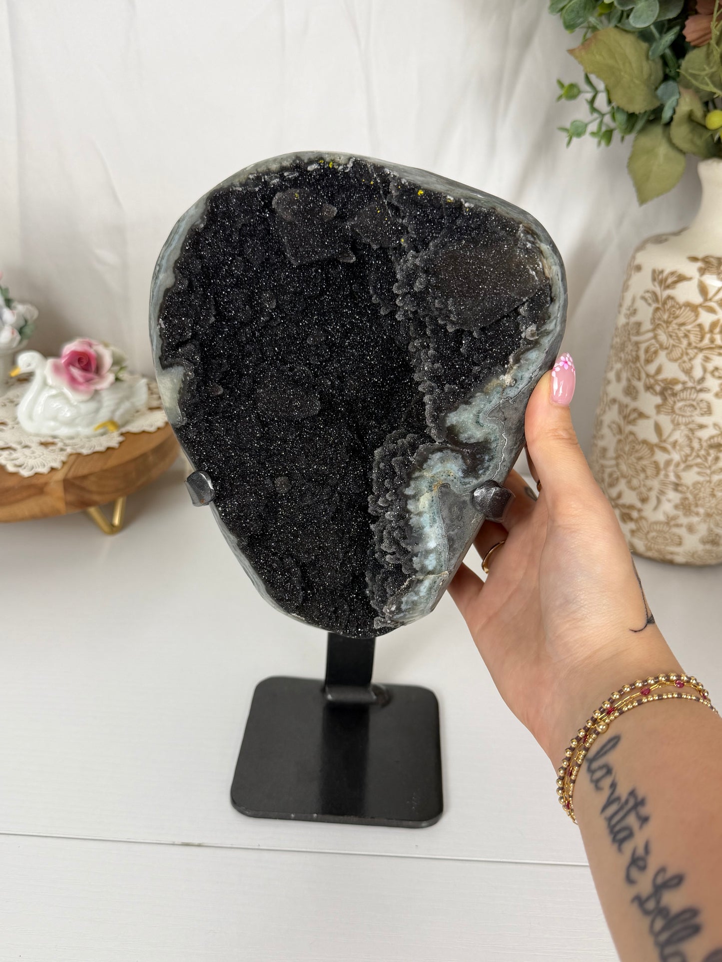 Statement Black Amethyst & Calcite Freeform on Stand (550)