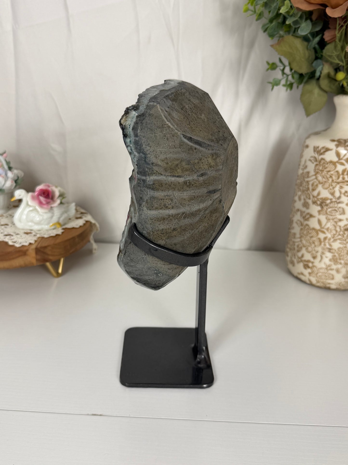 Statement Black Amethyst & Calcite Freeform on Stand (550)