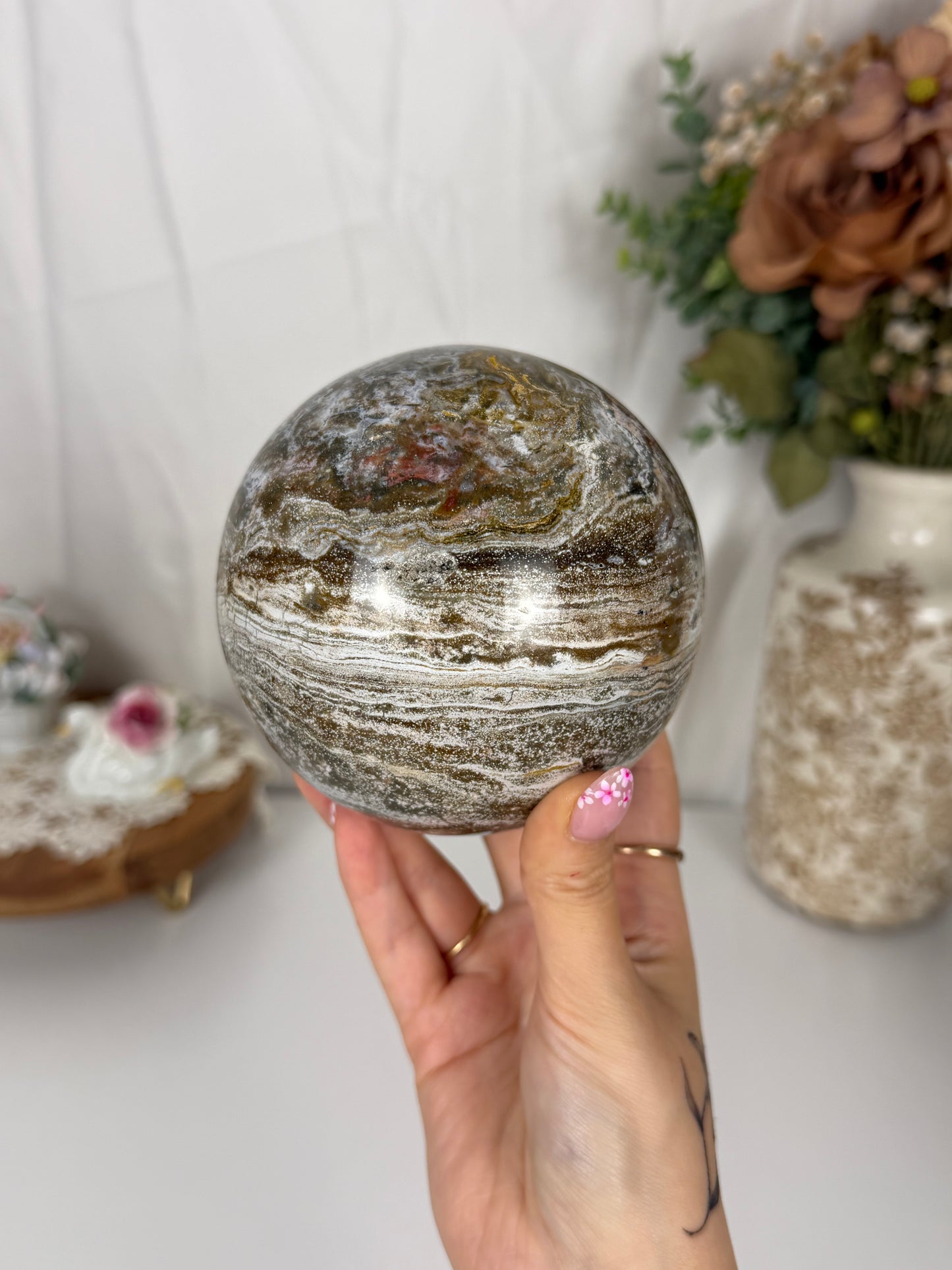 Large Chocolate Swirl Sea Jasper Sphere (162)