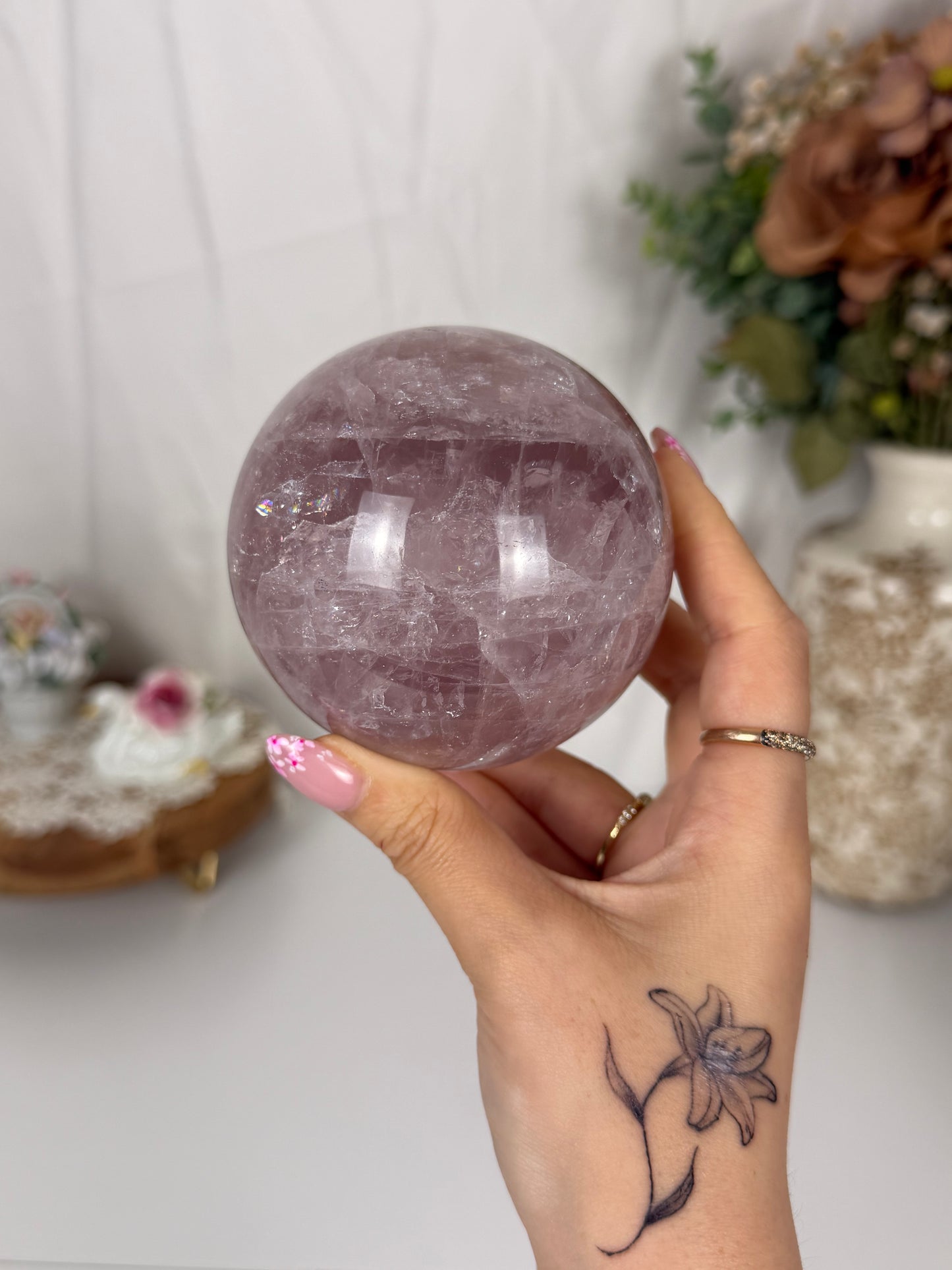 *Pink Plum Star Rose Quartz Sphere (98)