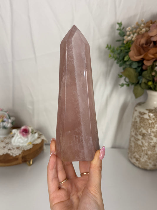 Large Moody Rose Quartz Tower (88)