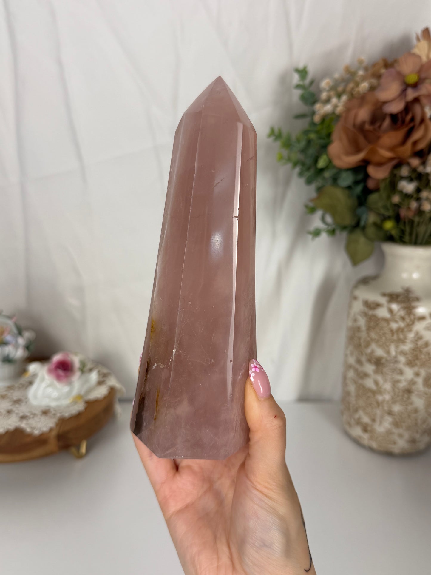 Large Moody Rose Quartz Tower (88)