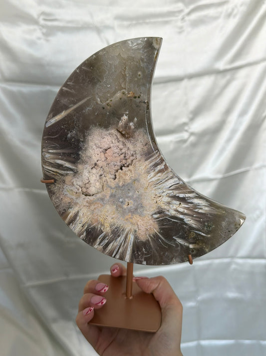 Pink Amethyst x Moss Agate Moon