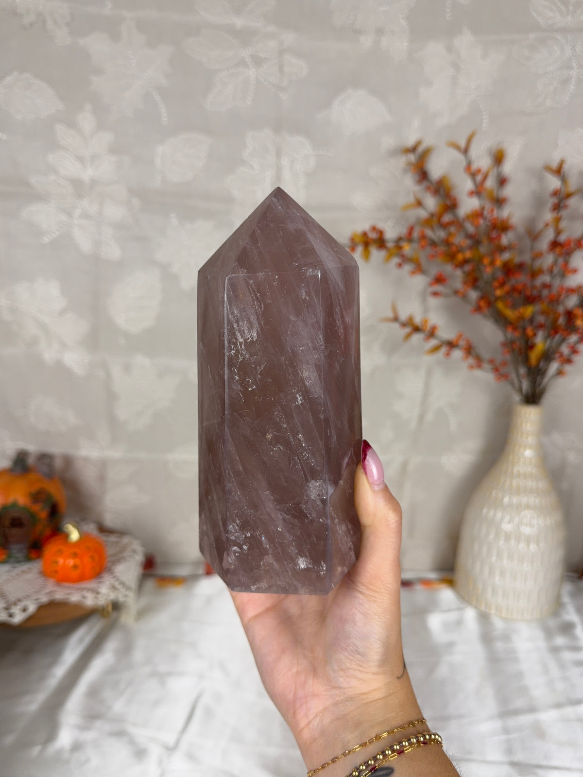 Mauve Brown Gold Flash Rose Quartz Tower (158)