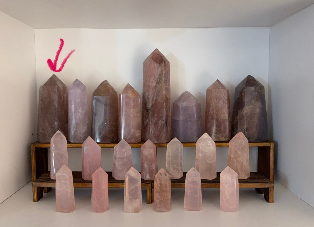 Mauve Brown Gold Flash Rose Quartz Tower (158)