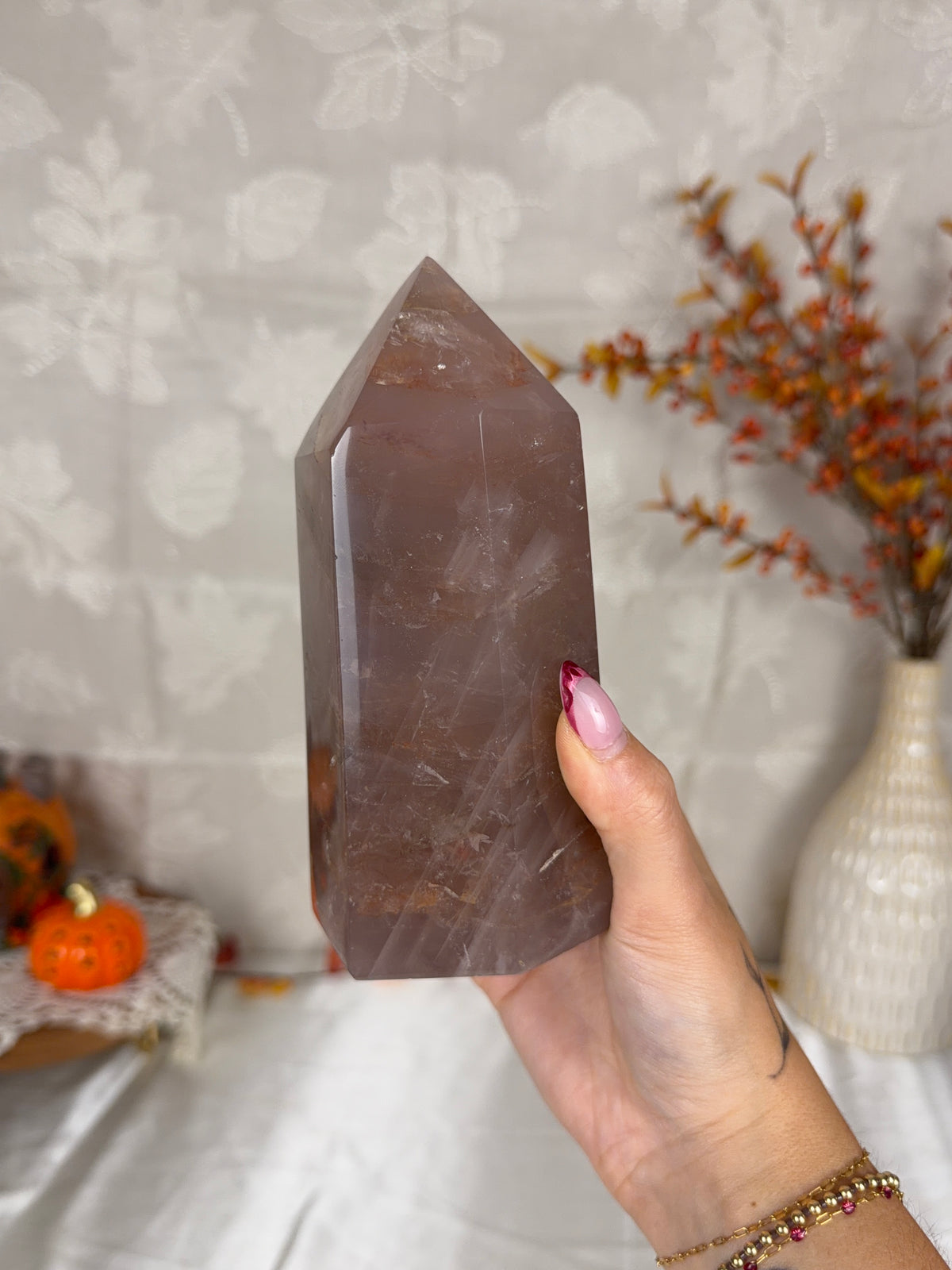 *Brown Golden Asterism Filled Rose Quartz Tower (125B)