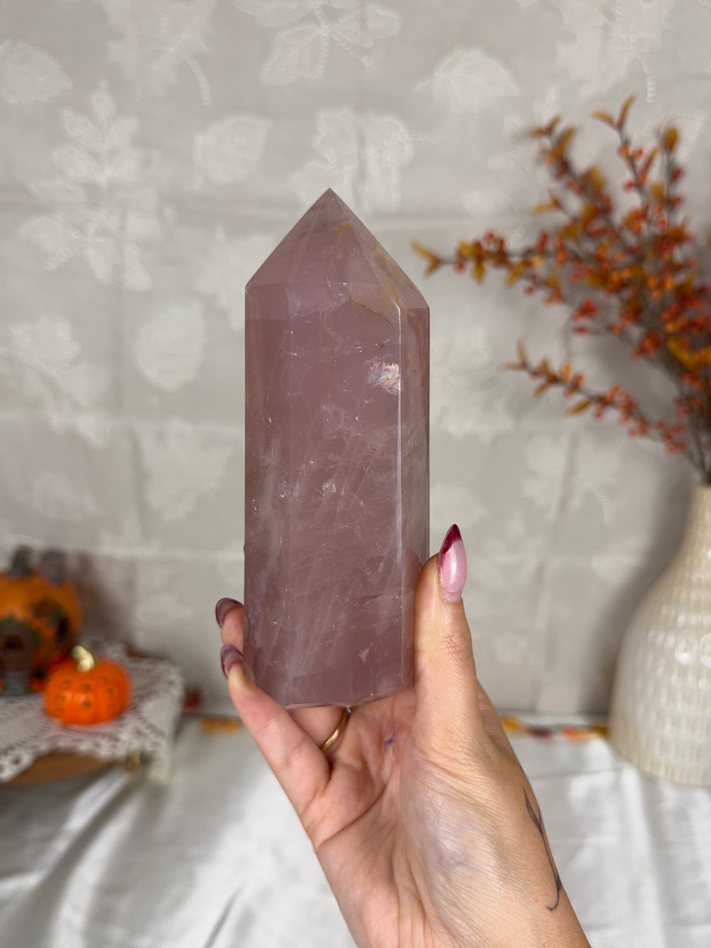 *Mauve Pink Flashy Rose Quartz Tower (74T)