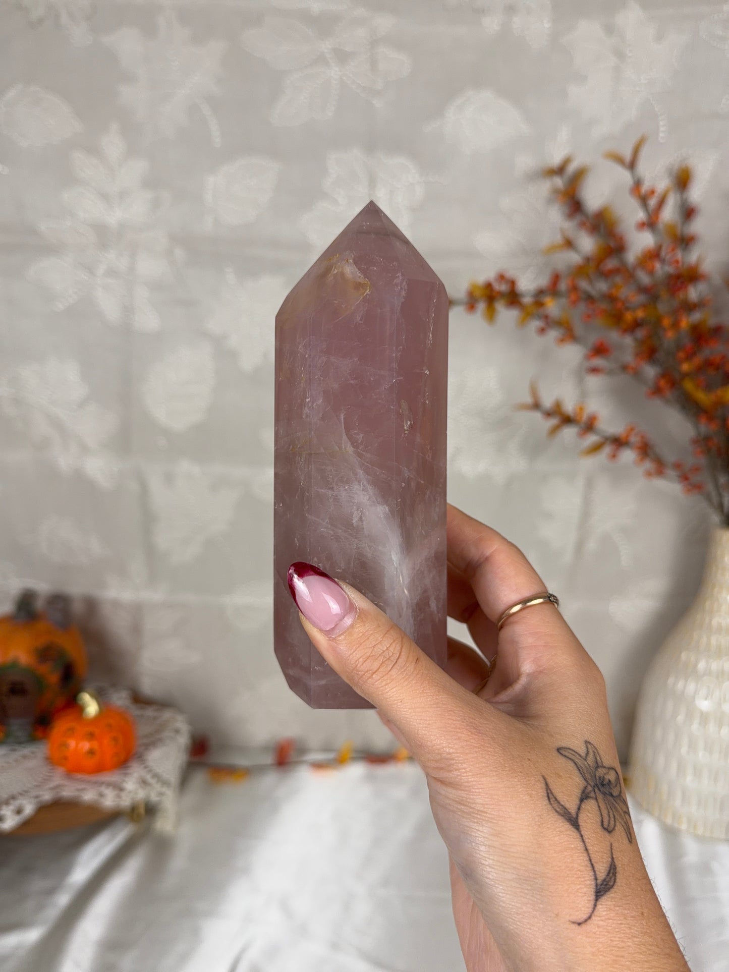 *Mauve Pink Flashy Rose Quartz Tower (74T)
