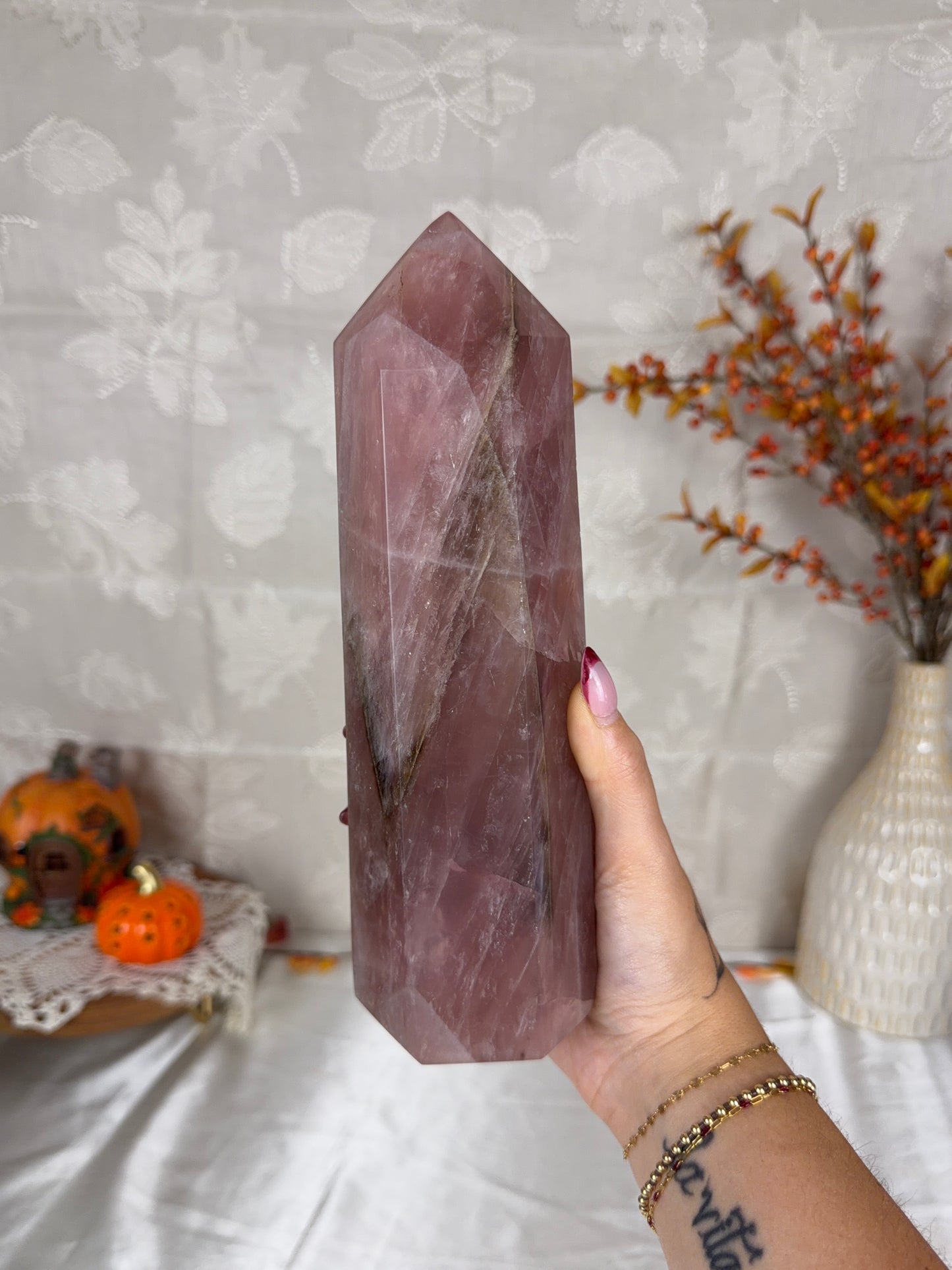 *Moody Electric Pink Flashy Rose Quartz Tower (198)