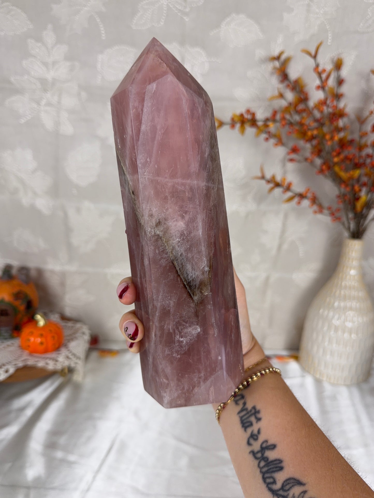 *Moody Electric Pink Flashy Rose Quartz Tower (198)