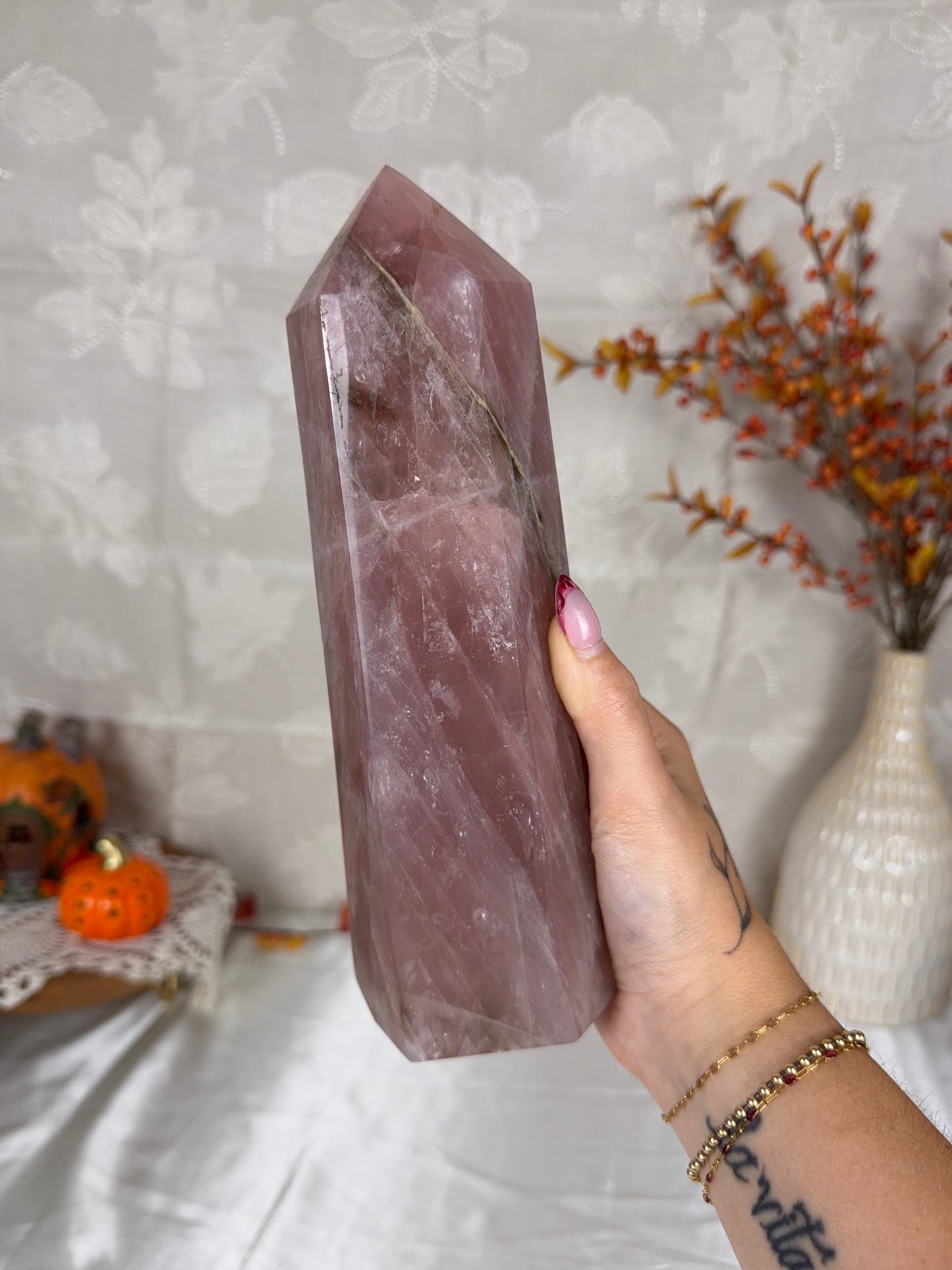 *Moody Electric Pink Flashy Rose Quartz Tower (198)
