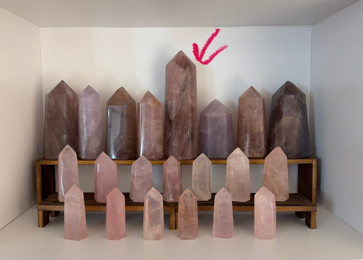 *Moody Electric Pink Flashy Rose Quartz Tower (198)