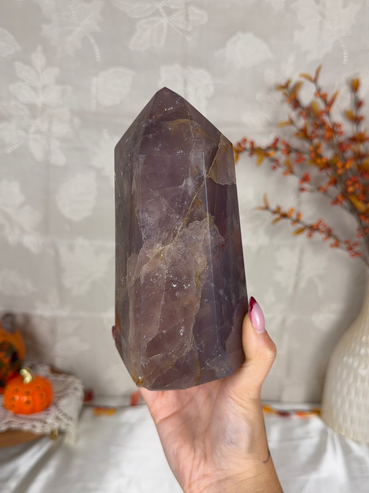 *Electric Blurple Gold Flash Rose Quartz Tower (186)