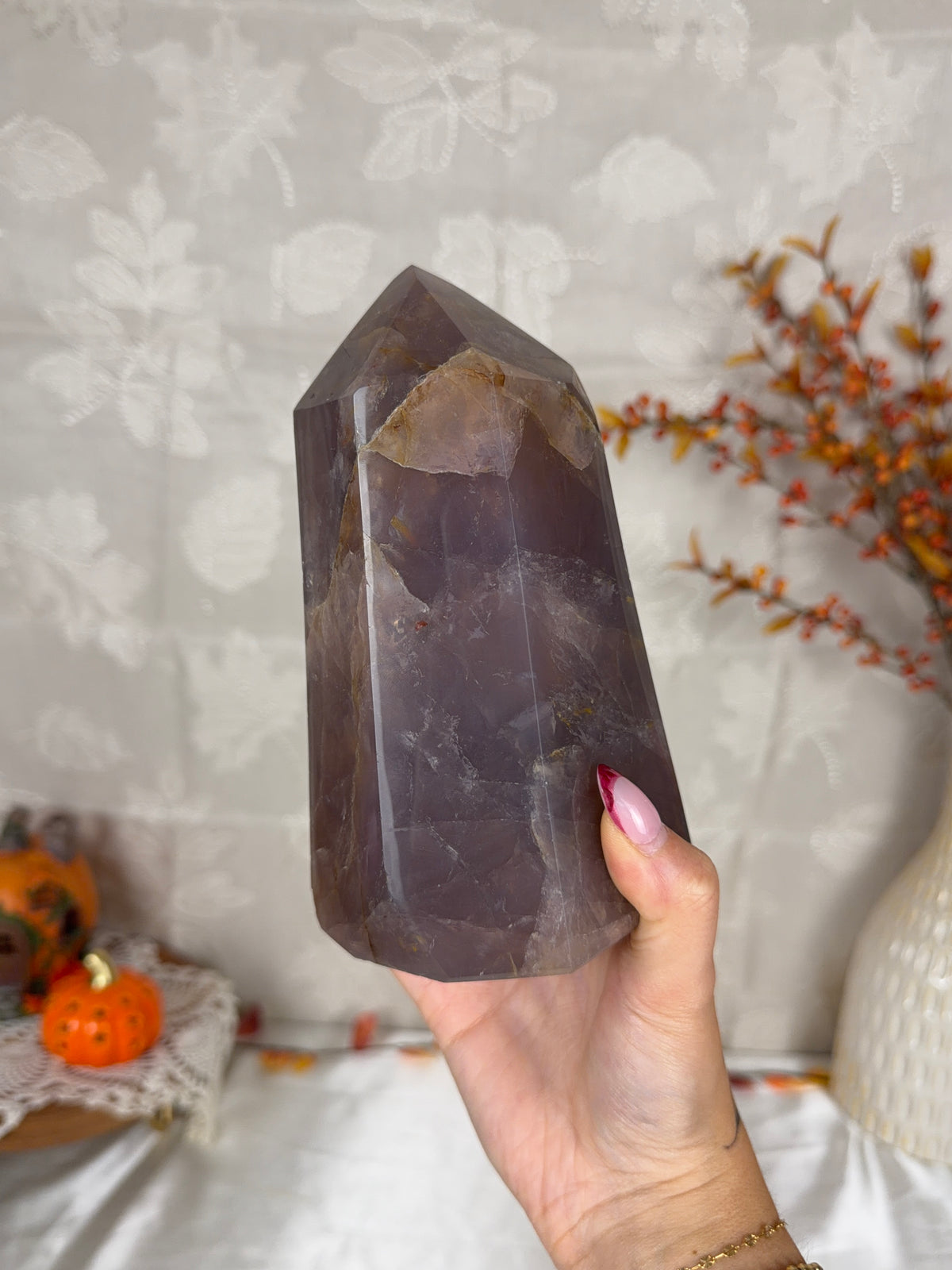 *Electric Blurple Gold Flash Rose Quartz Tower (186)