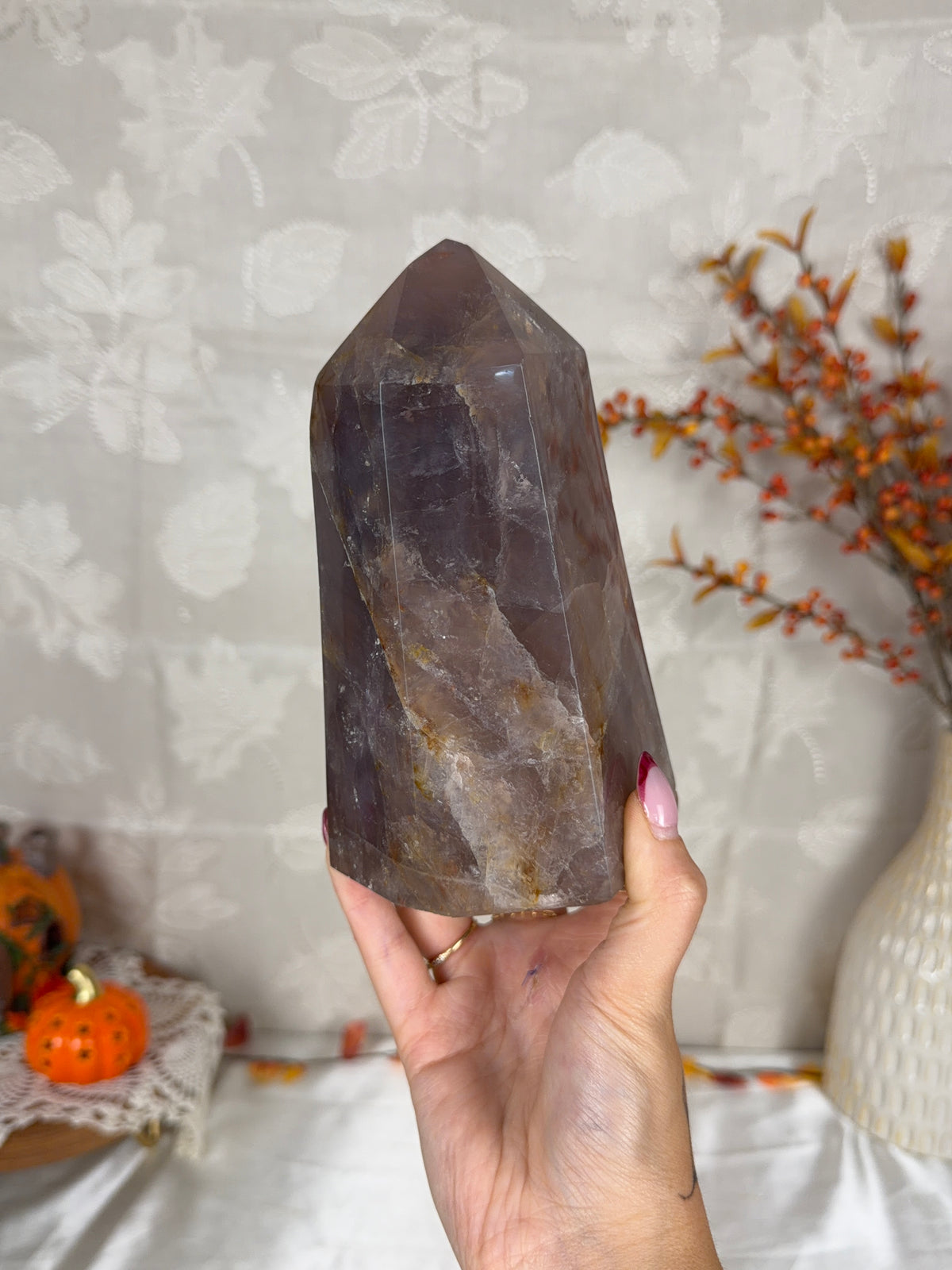 *Electric Blurple Gold Flash Rose Quartz Tower (186)