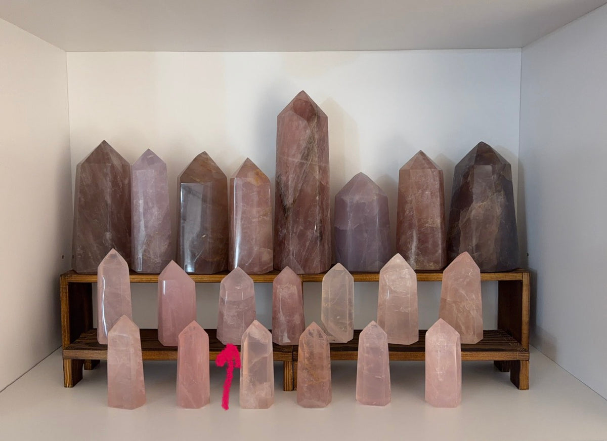 Pink Watery Rainbow Rose Quartz Tower (24)