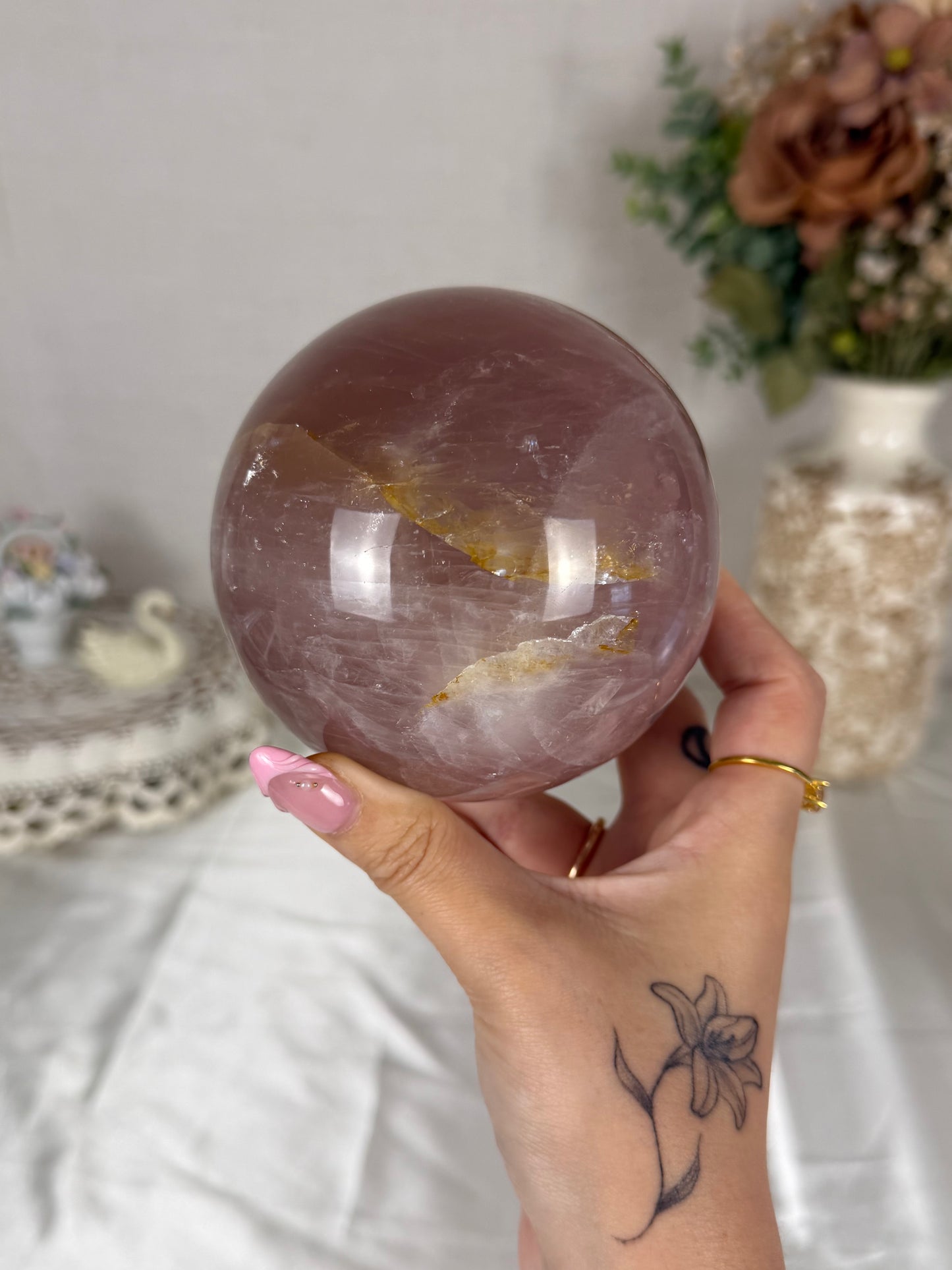 *Smoky Pink Star Rose Quartz Sphere 93mm (158)