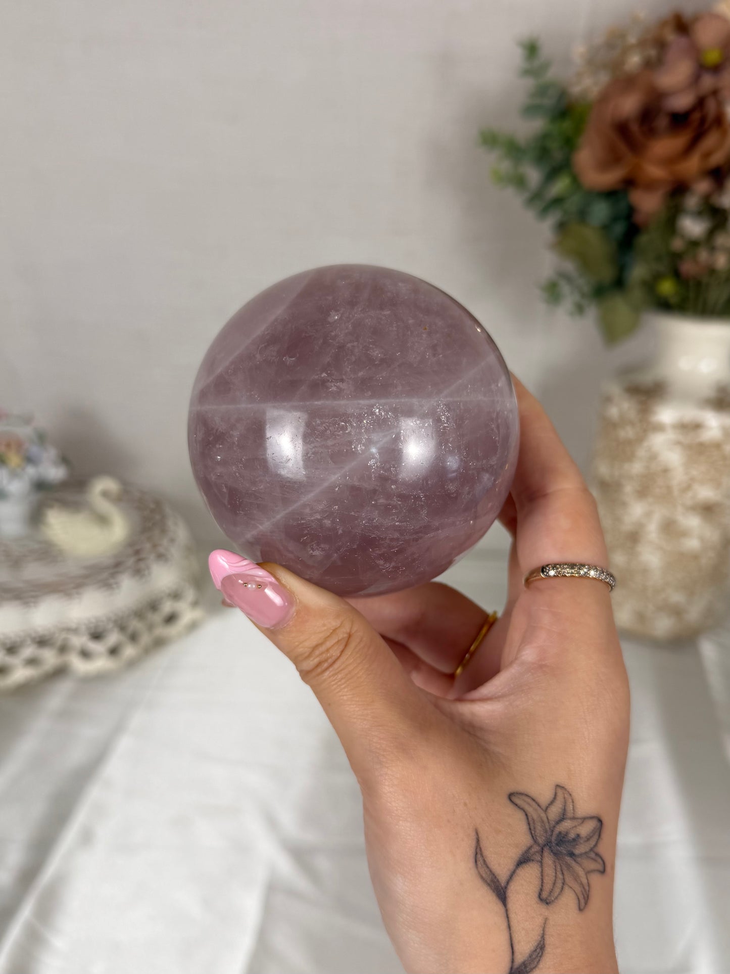 *Smoky Purple Star Rose Quartz Sphere 77mm (76C)