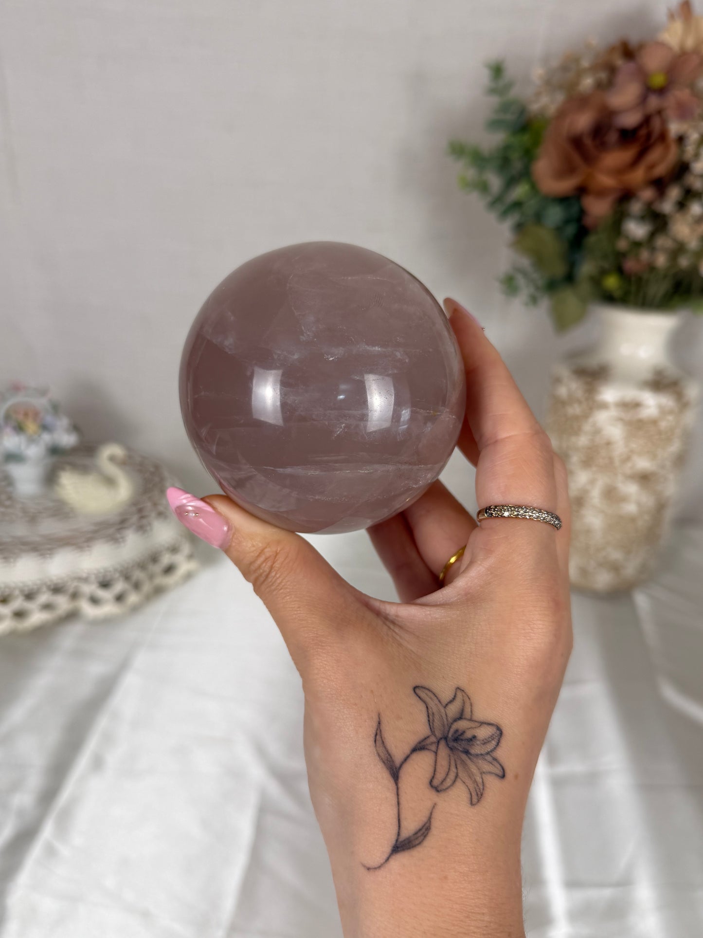 Moody Brown Rose Quartz Sphere 77mm (74)