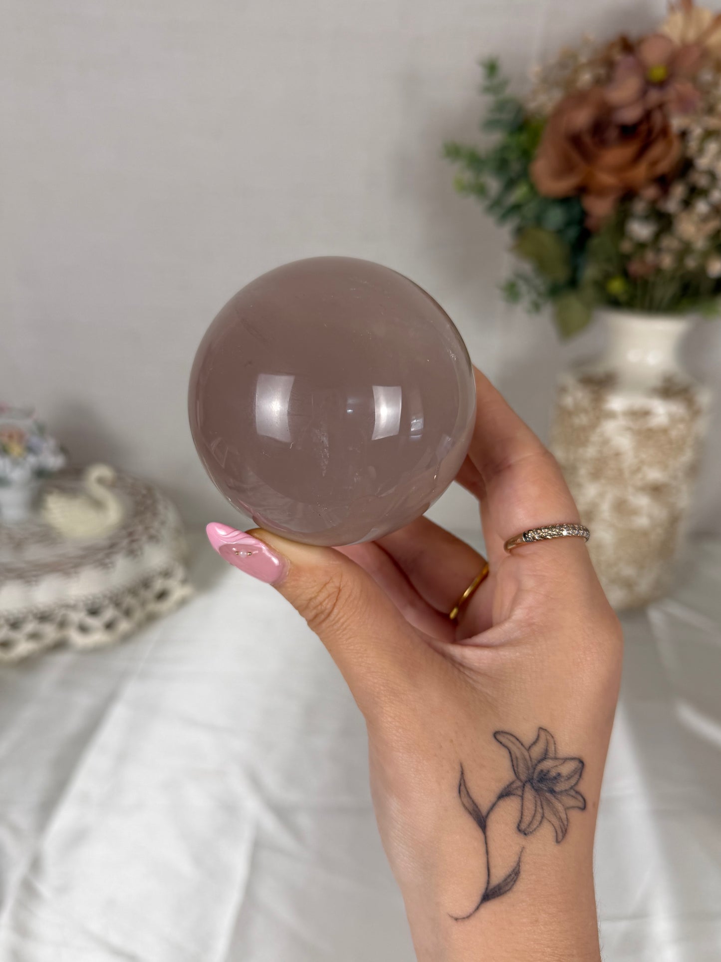 Cloud Brown Rose Quartz Sphere 69mm (46B)