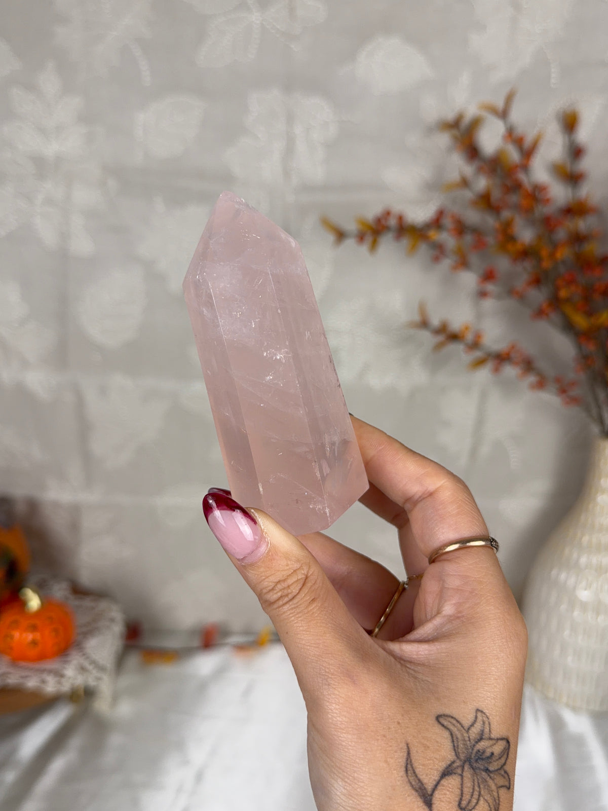 *Light Pink Flashy Rose Quartz Tower (26H)