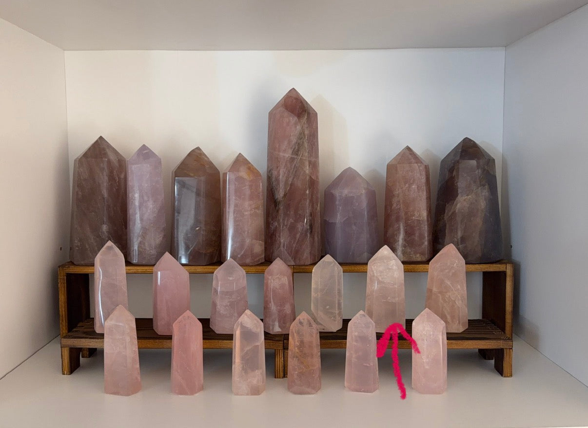 *Light Pink Flashy Rose Quartz Tower (26H)