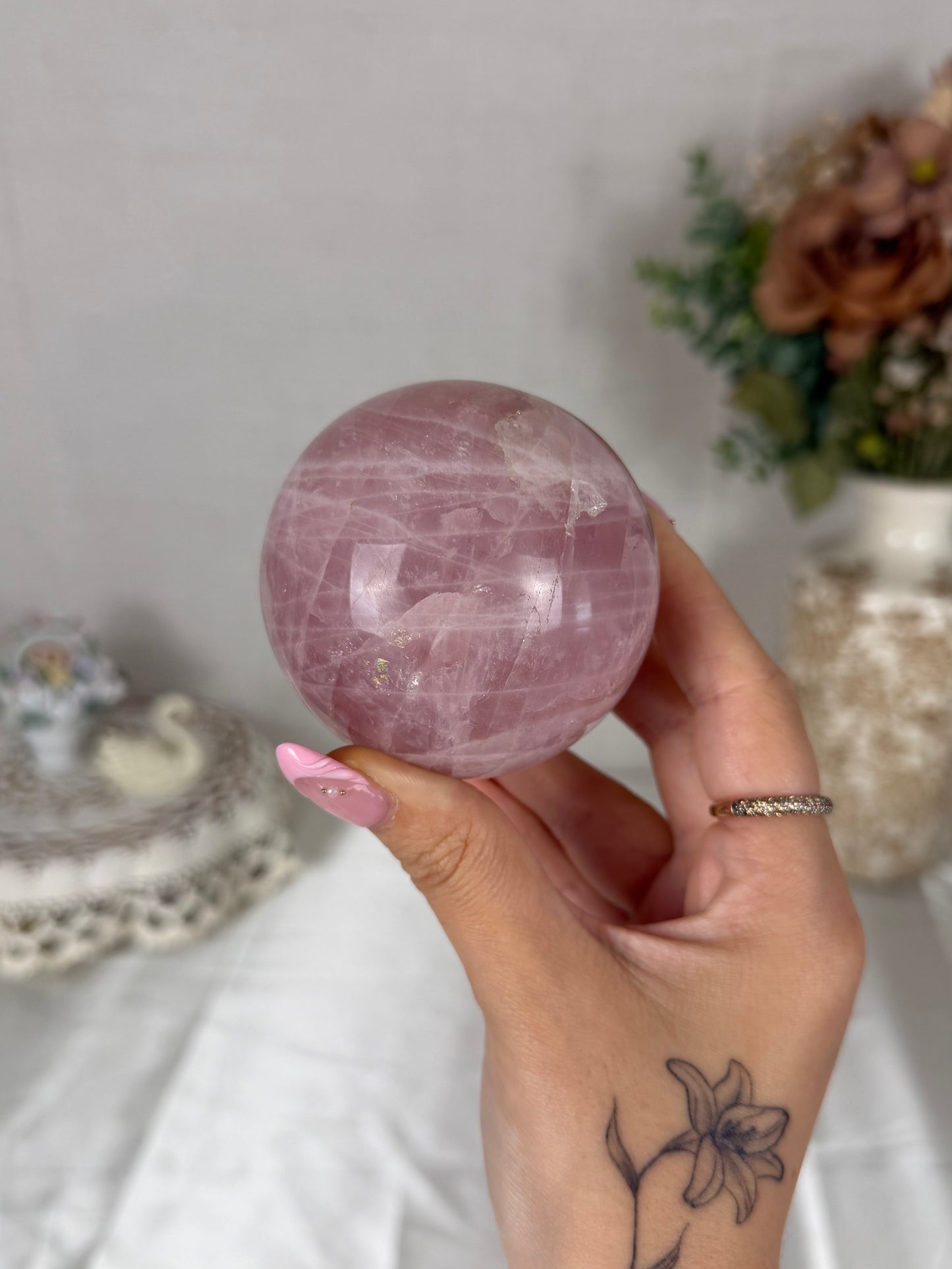 *Vibrant Pink Star Rose Quartz Sphere 69mm (48Z)