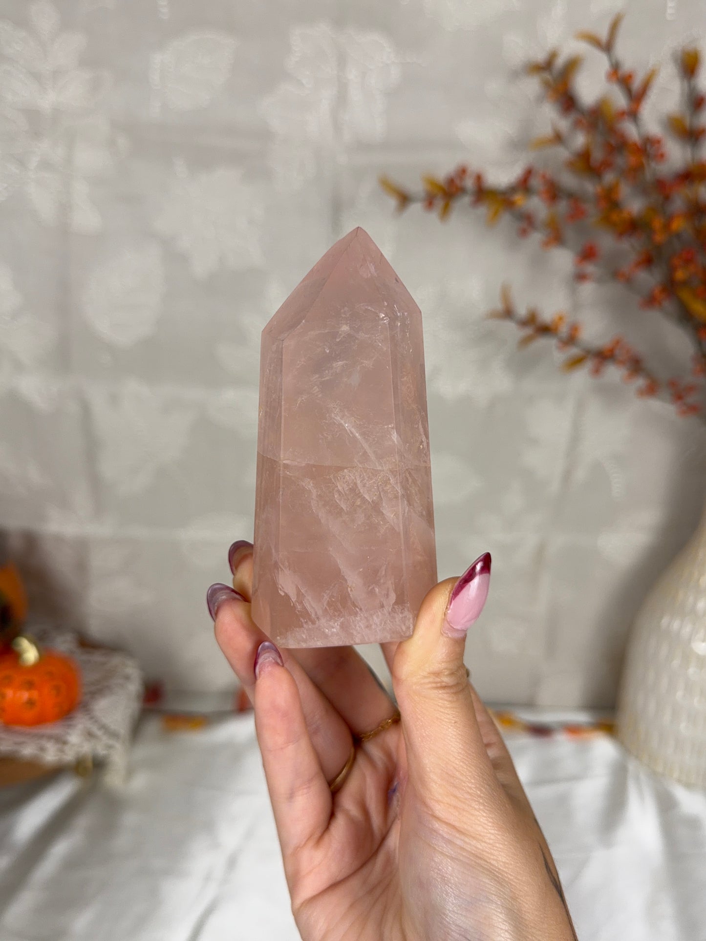 *Peachy Pink Flashy Rose Quartz Tower (28i)