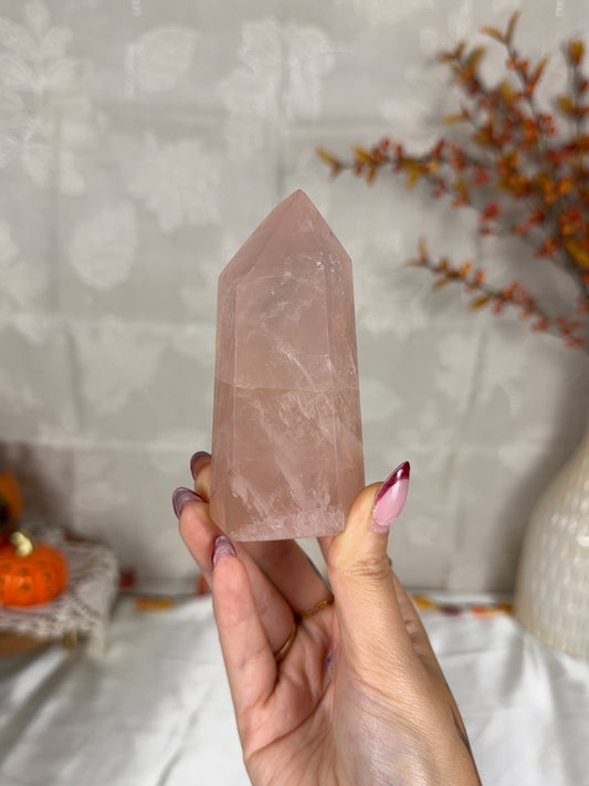 *Peachy Pink Flashy Rose Quartz Tower (28i)