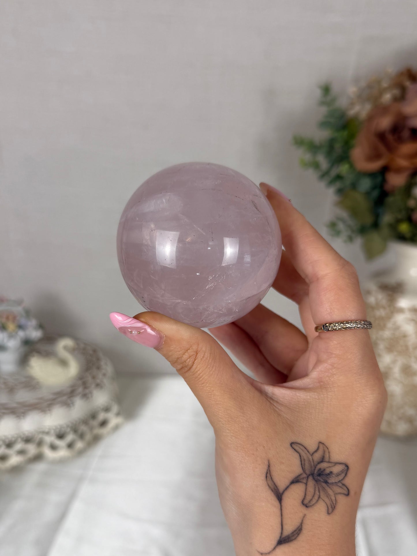 *Light Lavender/Pink Star Rose Quartz Sphere 64mm (44)