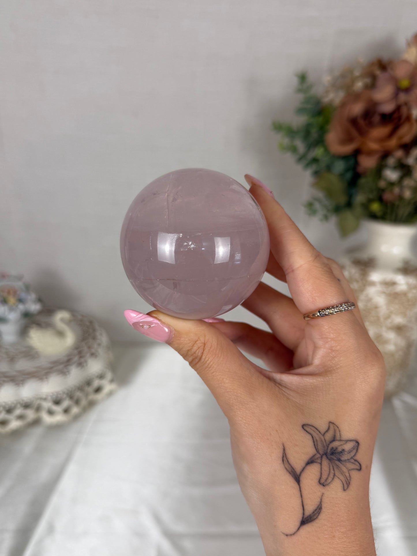 *Smoky Pink/Lavender Star Rose Quartz Sphere 61mm (36X)