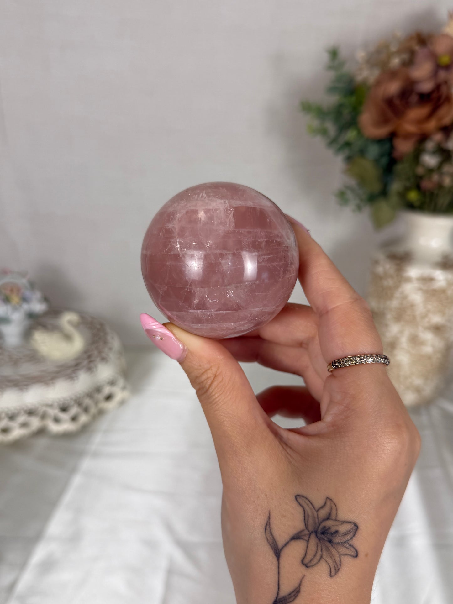 *Pink Sangria Star Rose Quartz Sphere (26V)