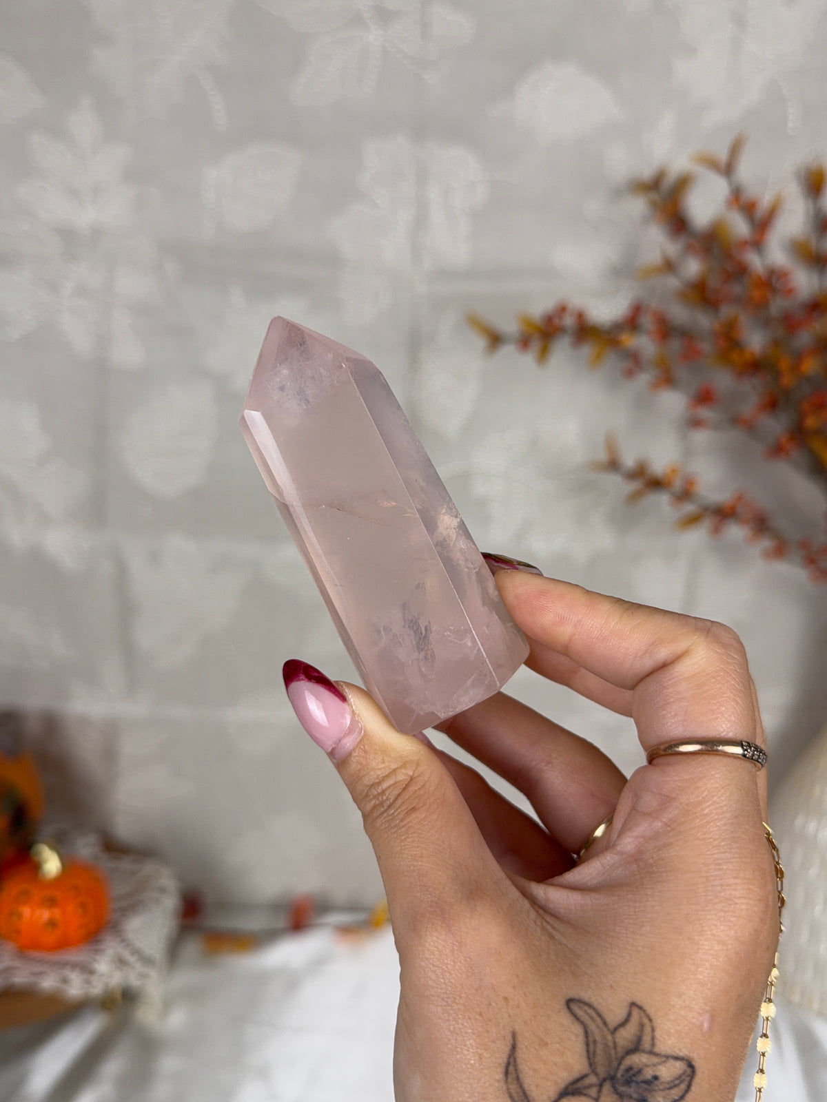 *Watery Flashy Rose Quartz Tower (14C)