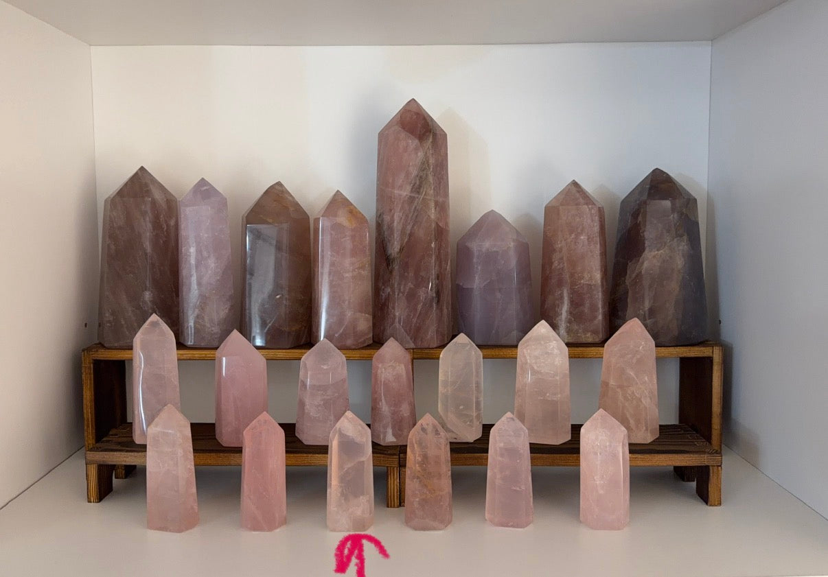 *Watery Flashy Rose Quartz Tower (14C)