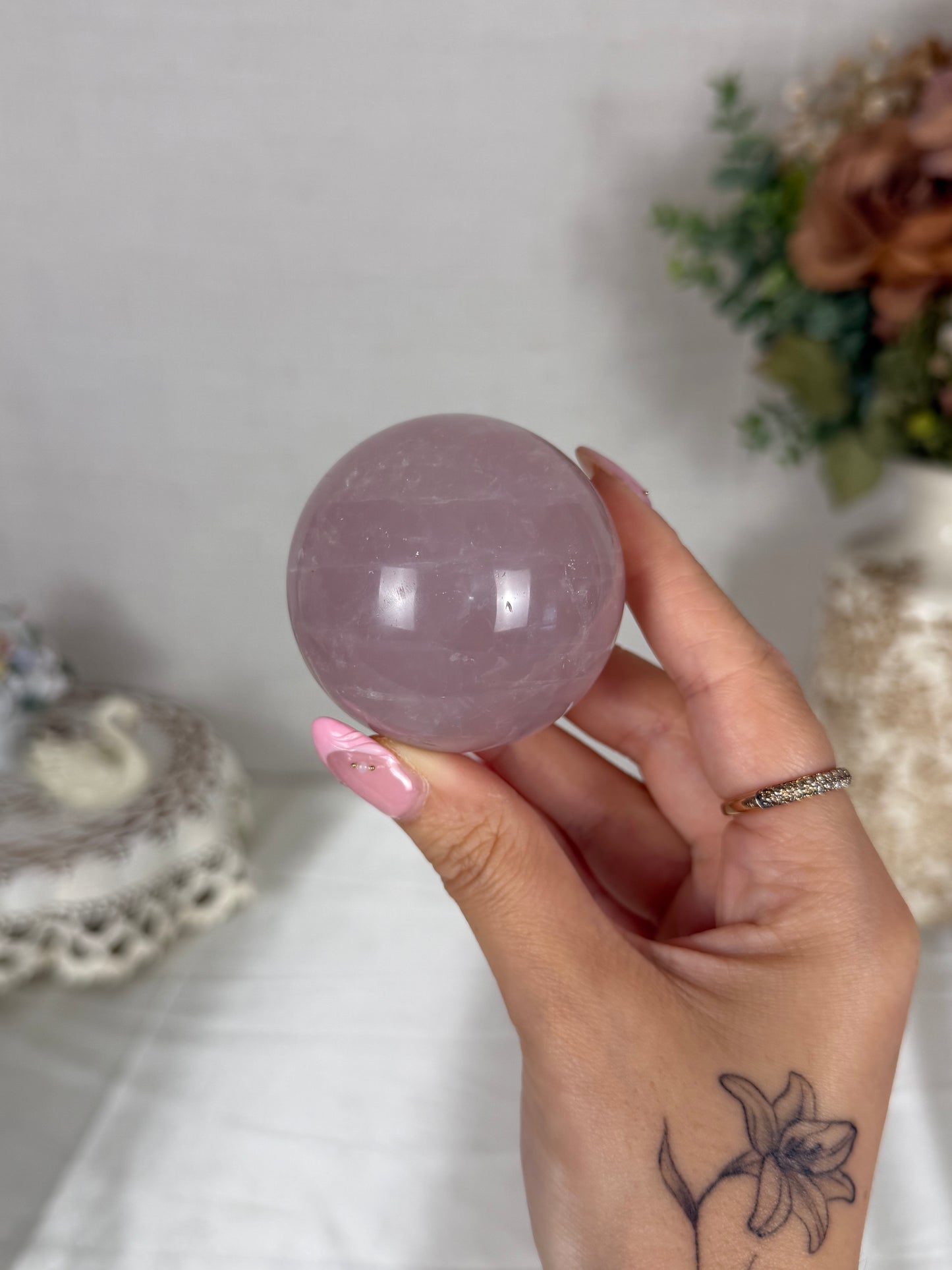 *Light Purple/Pink Star Rose Quartz Sphere (24B)