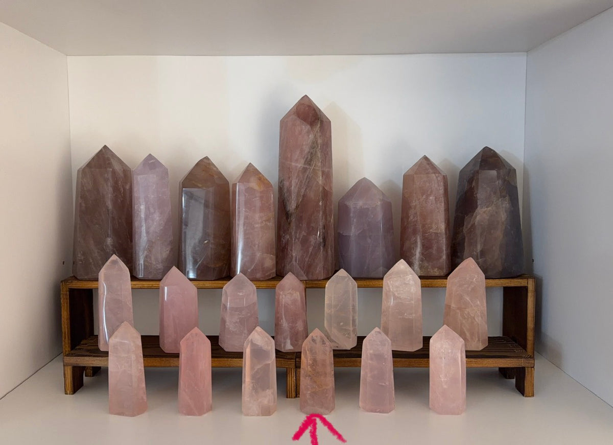 *Mauve Watery Gold Flash Rose Quartz Tower (14C)