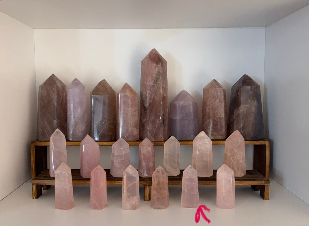 *Pink Watery Flash Rose Quartz Tower (14W)