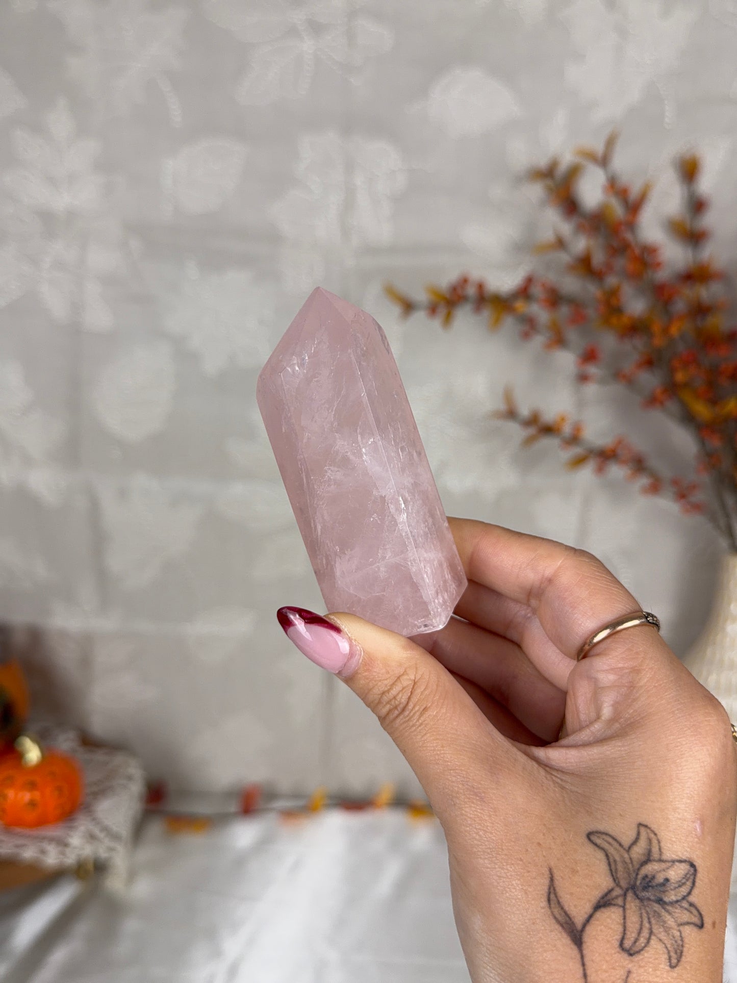 *Cloudy Gold Flash Rose Quartz Tower (18X)