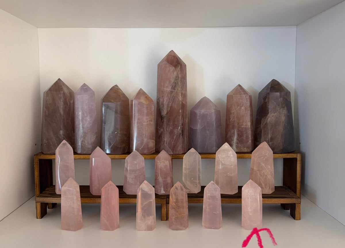*Cloudy Gold Flash Rose Quartz Tower (18X)