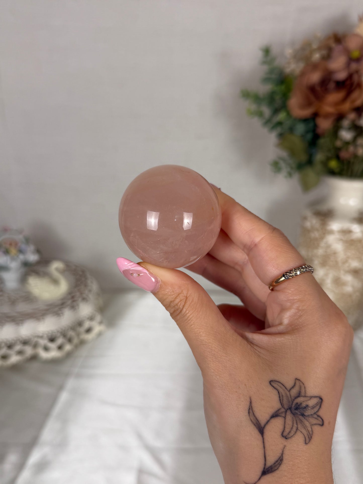 *Peach/Pink Star Rose Quartz Sphere (16R)