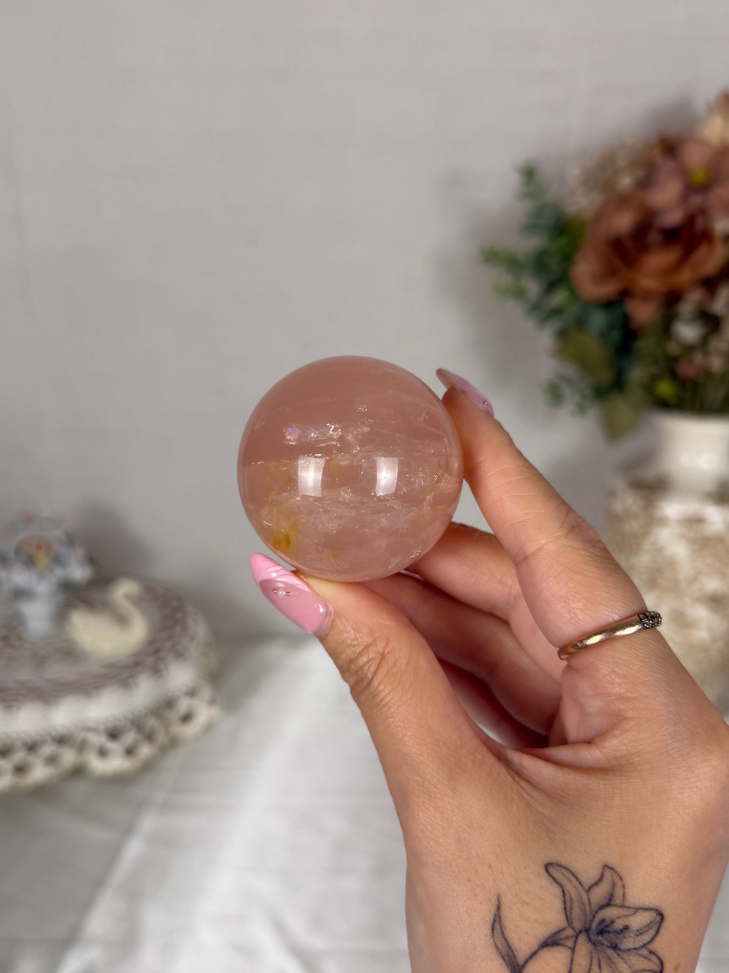 *Peach Star Rose Quartz Sphere (18M)