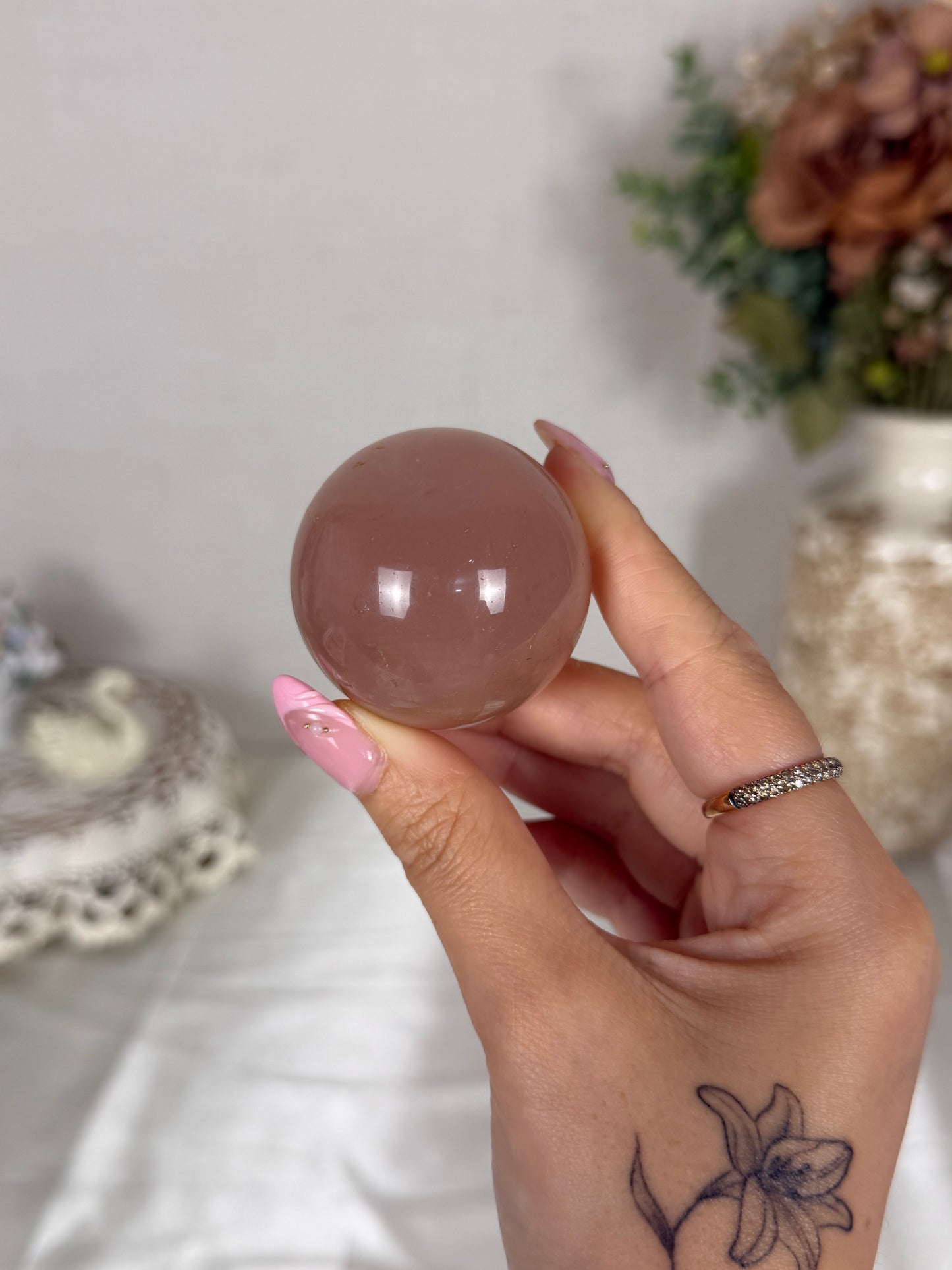 *Moody Peach Star Rose Quartz Sphere (16T)