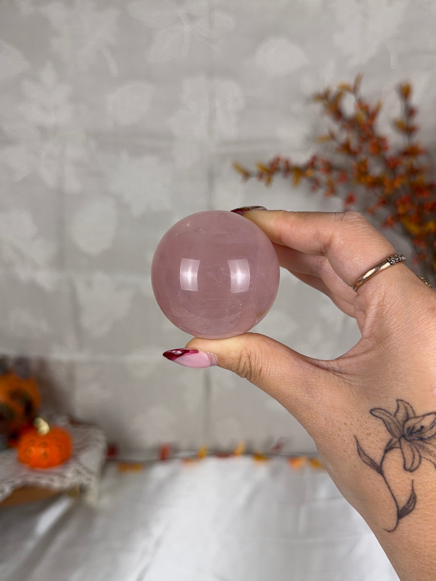 *Pink Watery Star Rose Quartz Sphere (28W)