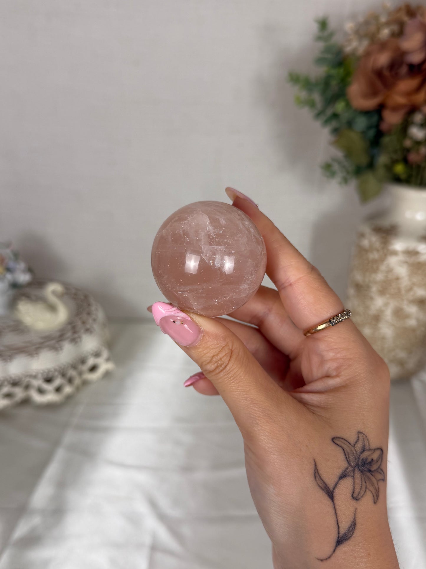 *Light Peach Star Rose Quartz Sphere (15X)