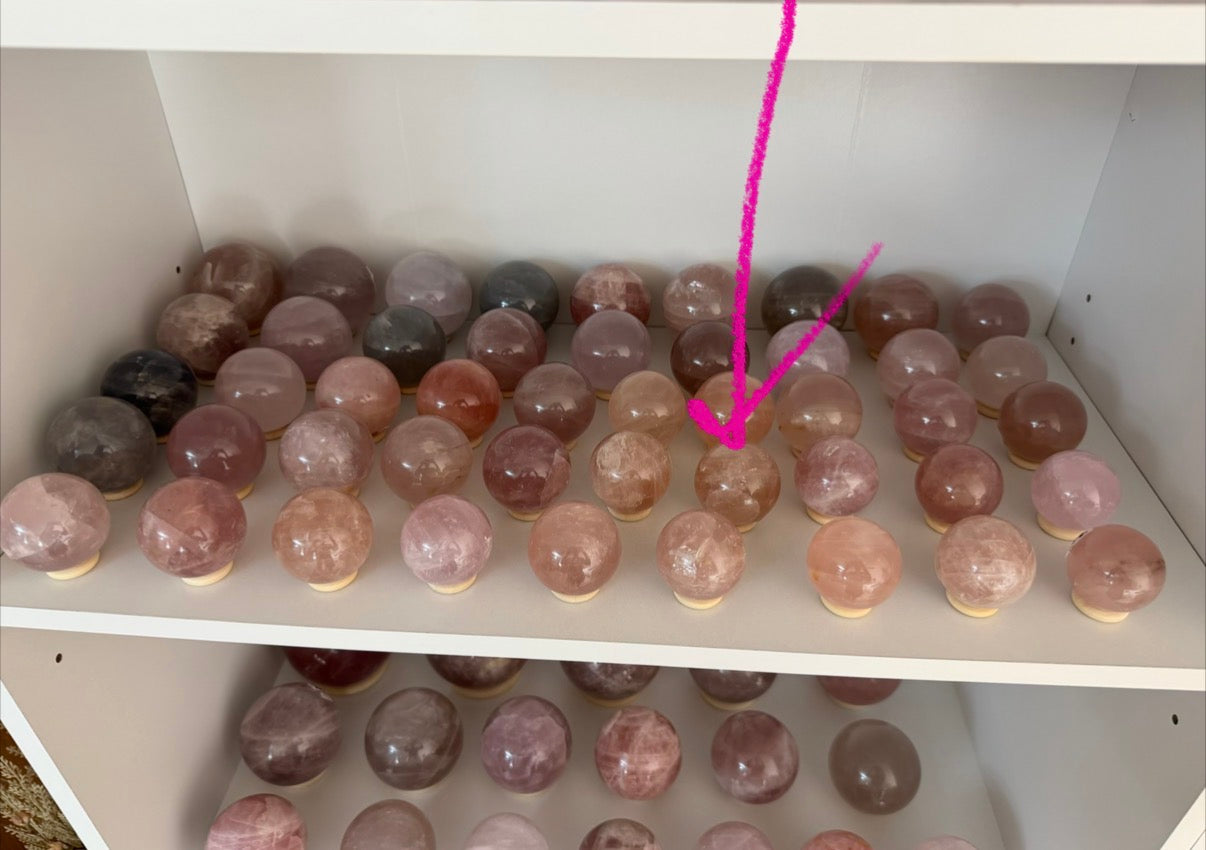 *Light Peach Star Rose Quartz Sphere (14W)