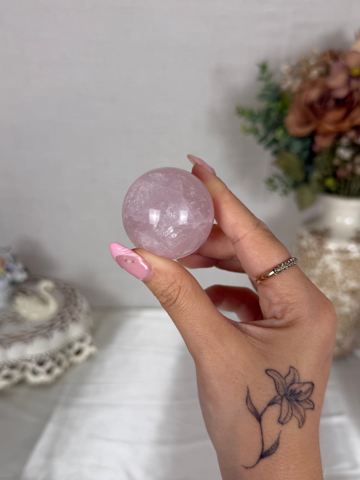 *Light Pink Star Rose Quartz Sphere (10o)